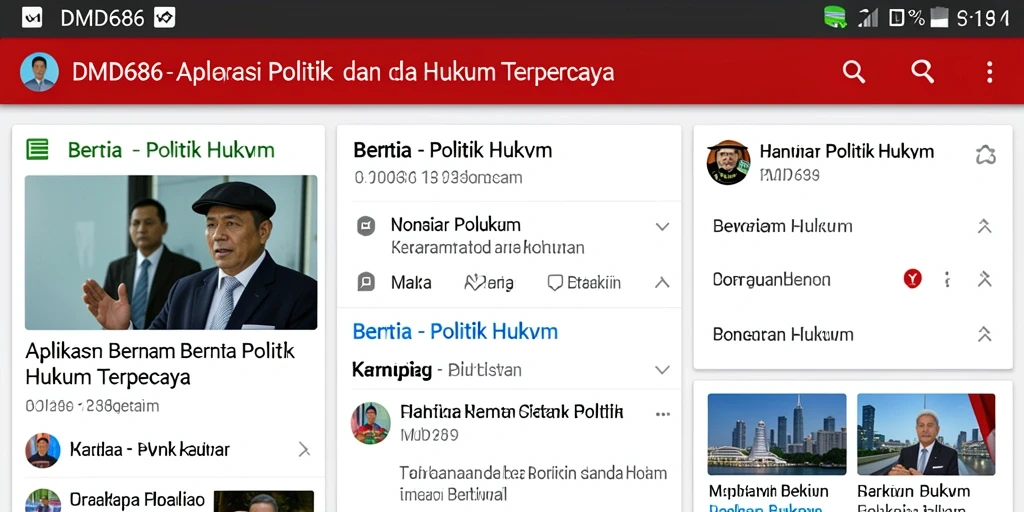 Antarmuka pengguna DMD686 yang informatif dan mudah diakses untuk berita politik hukum.