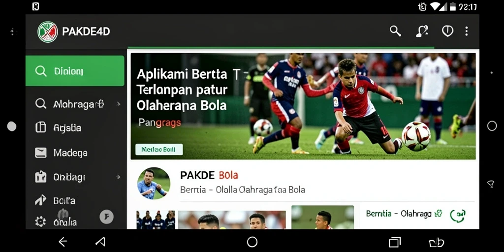 Antarmuka utama PAKDE4D menampilkan berita dan analisis olahraga bola.