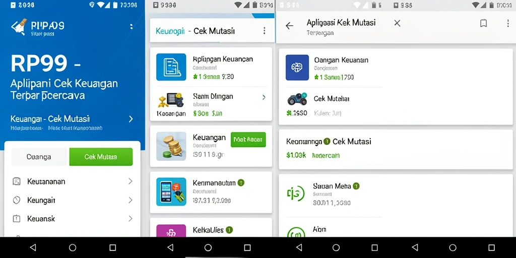 Tampilan antarmuka aplikasi Cek Mutasi RP99 yang sederhana dan informatif.